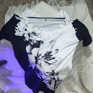 Elegant Black and White Floral Lace Top
